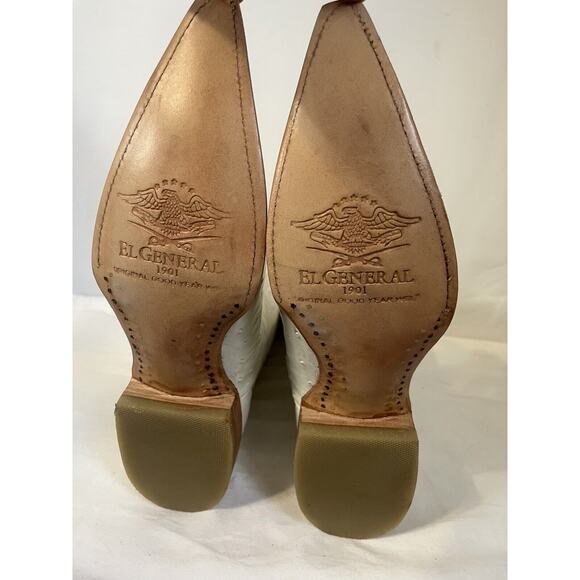 J TOE RODEO COWBOY BOOTS Men’s Sz 7.5 Leather Ostrich Bone White El General - Picture 3 of 4